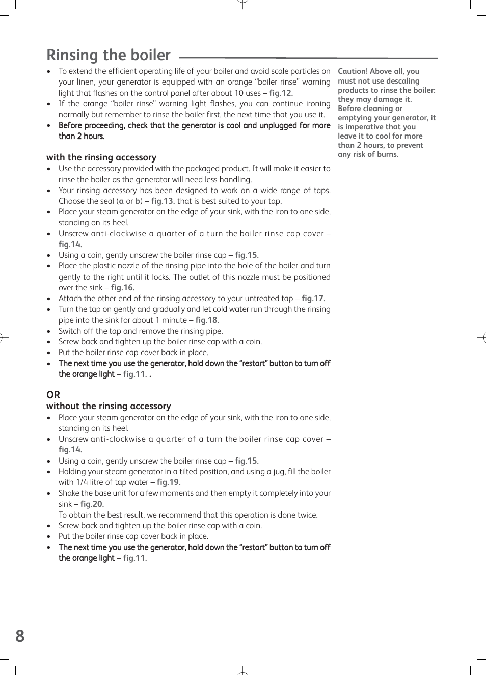 Rinsing the boiler | Groupe SEB USA - T-FAL Express GV7120 User Manual | Page 8 / 11