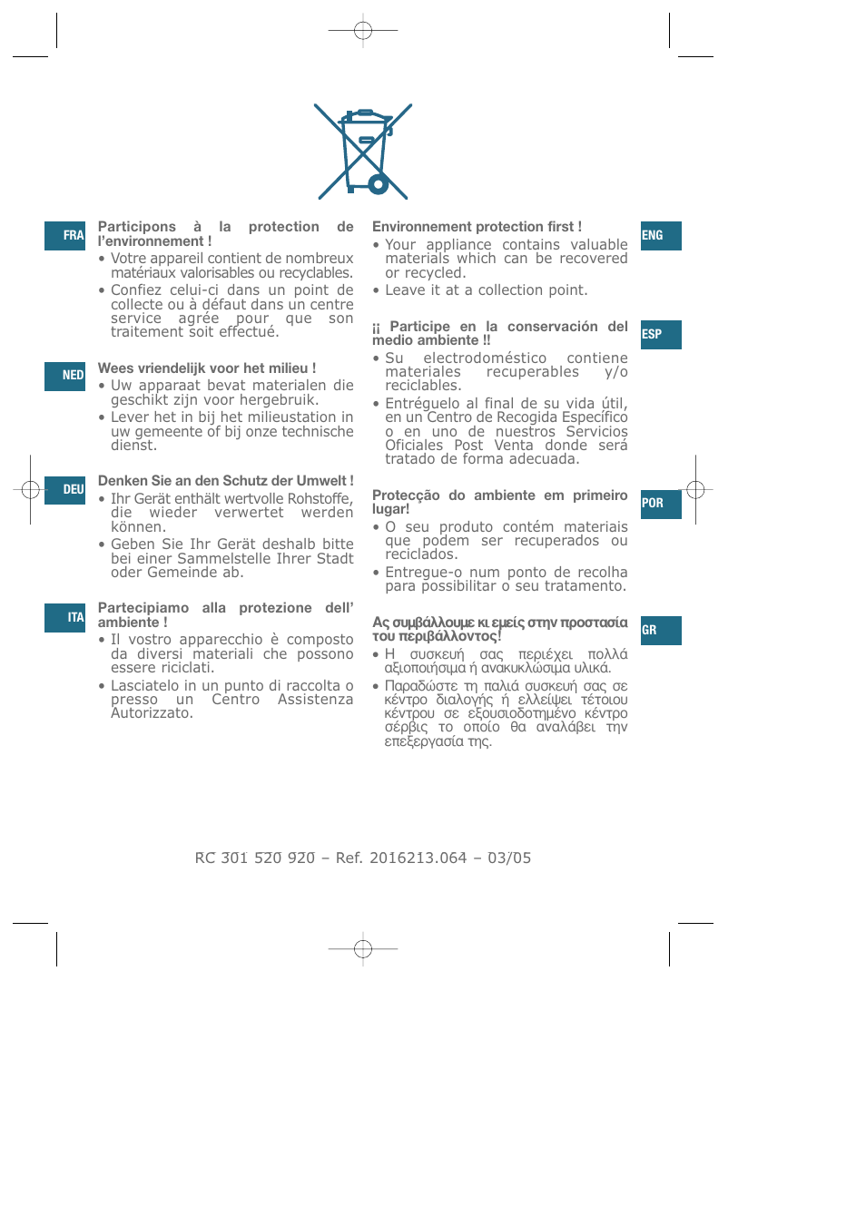 Environmental advice | Groupe SEB USA - T-FAL Electric Grill CB6010 User Manual | Page 26 / 26