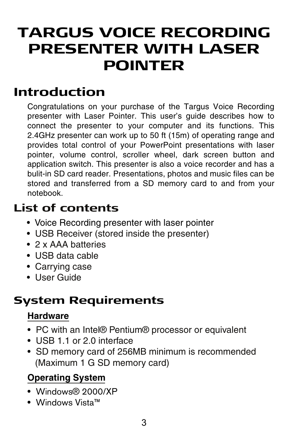 Introduction | Targus AMP05US User Manual | Page 3 / 10