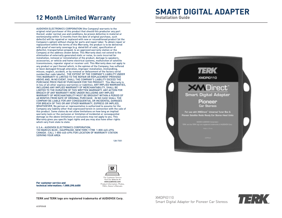 TERK Technologies XMDPIO110 User Manual | 6 pages