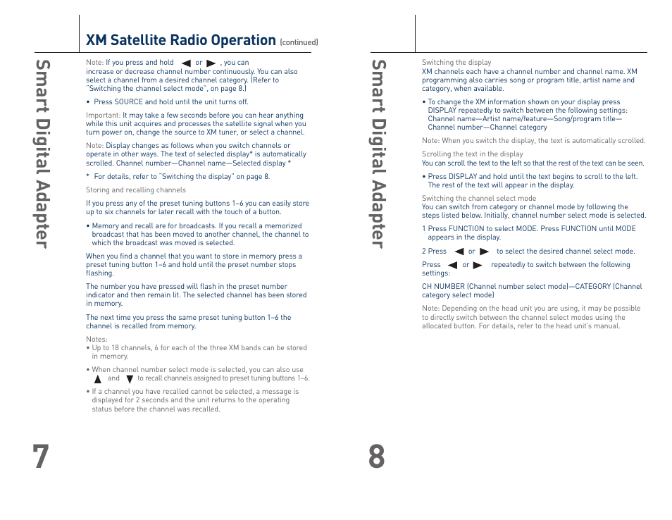 Smart digit al adapt er, Xm satellite radio operation | TERK Technologies XMDPIO110 User Manual | Page 5 / 6