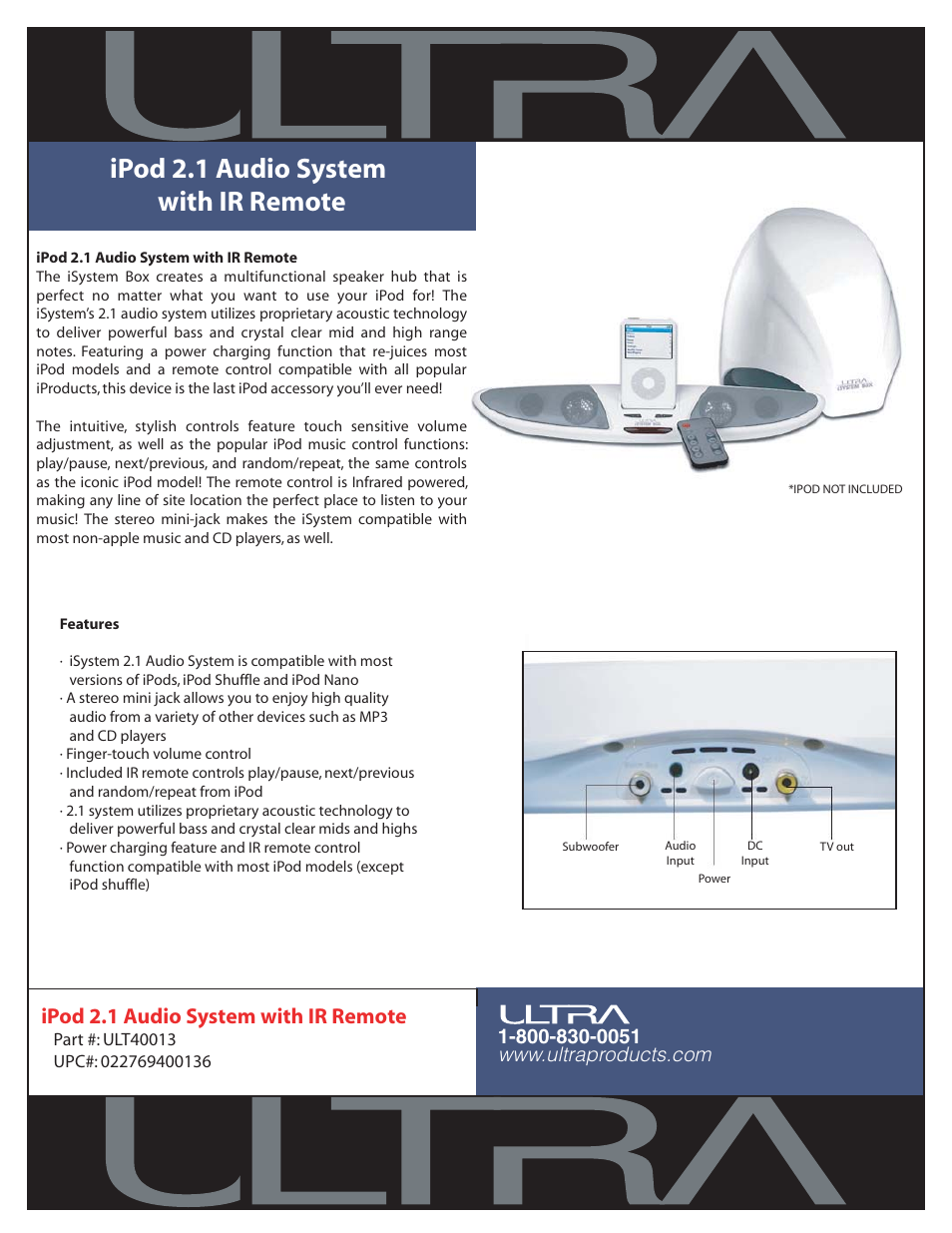 Ultra Products ULT40013 User Manual | 1 page