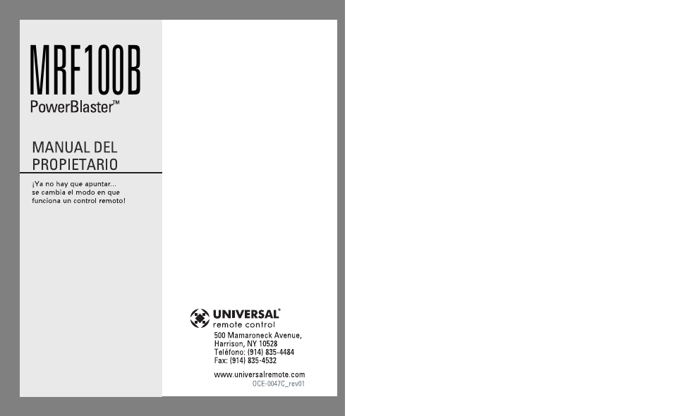 Universal Remote Control (URS) POWERBLASTER MRF100B User Manual | Page 13 / 13