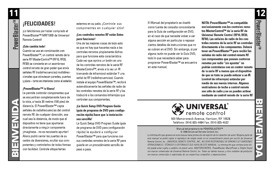 Bienvenida 11, Bienvenida 12 | Universal Remote Control (URS) POWERBLASTER MRF100B User Manual | Page 8 / 13