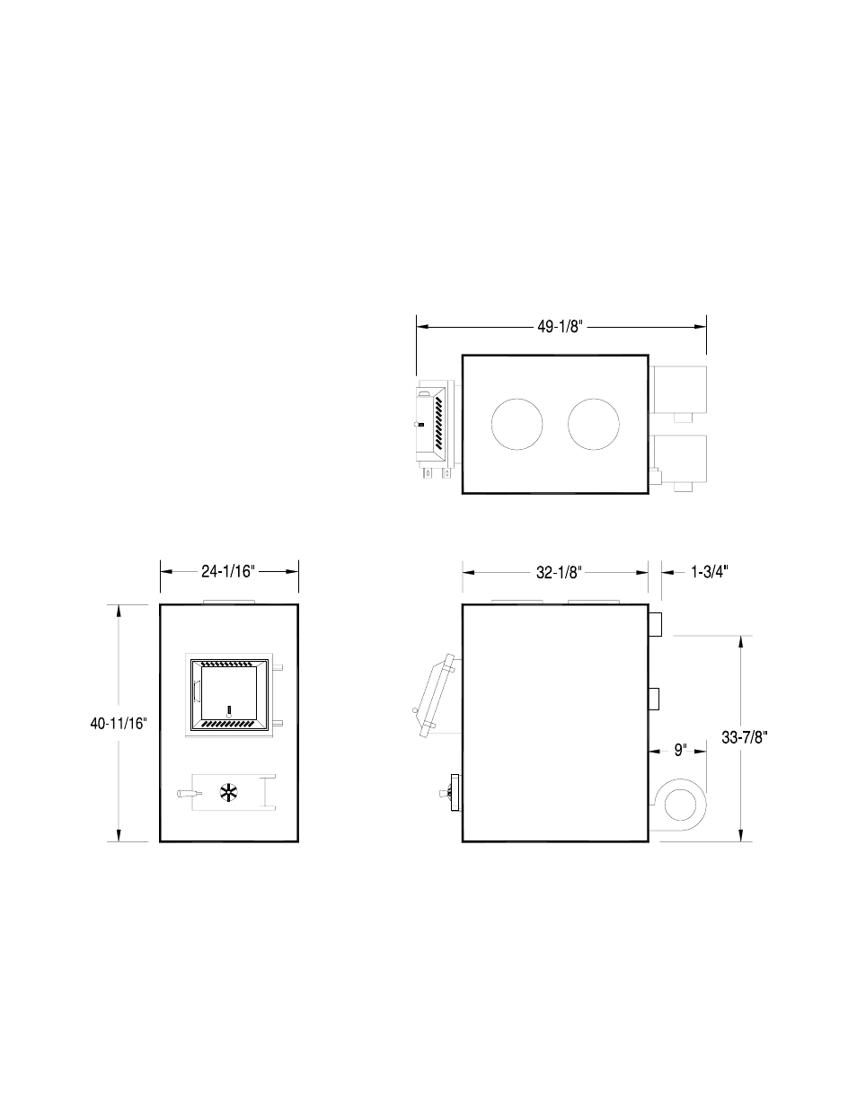 Dimensions of furnace | United States Stove Company 1537M User Manual | Page 6 / 24