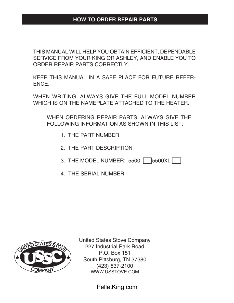 United States Stove Company 5500/5500XL User Manual | Page 20 / 20