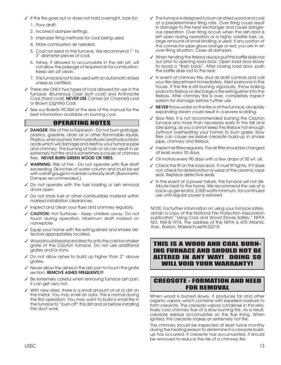 Creosote - formation and need for removal | United States Stove Company 1600EF User Manual | Page 13 / 24