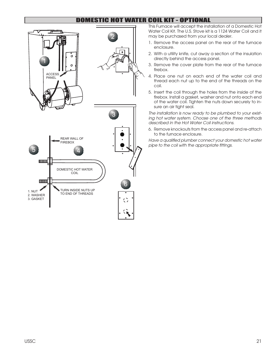 Domestic hot water coil kit - optional | United States Stove Company 1600EF User Manual | Page 21 / 24