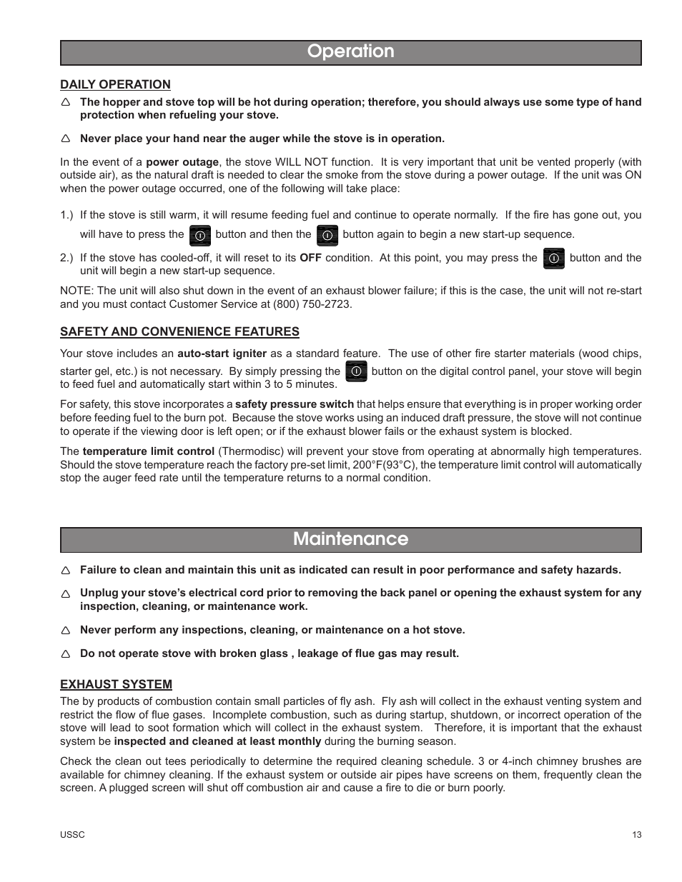 Maintenance operation | United States Stove Company 58242 User Manual | Page 13 / 20