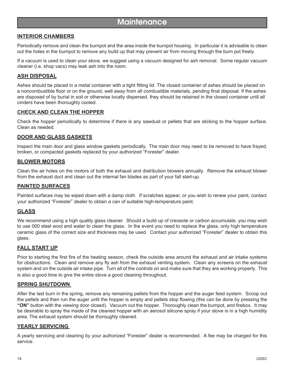 Maintenance | United States Stove Company 58242 User Manual | Page 14 / 20
