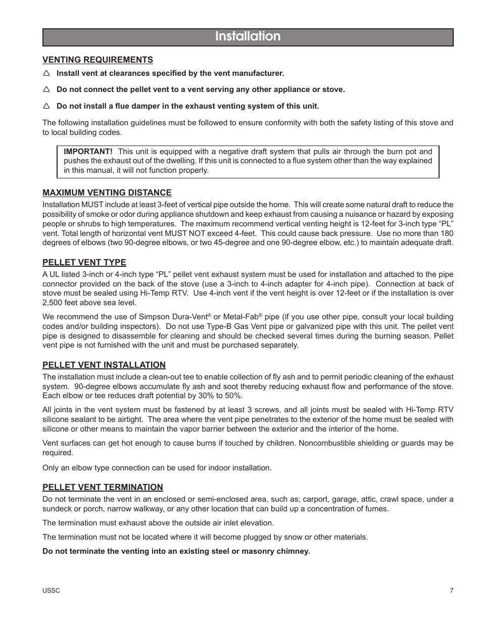 Installation | United States Stove Company 58242 User Manual | Page 7 / 20