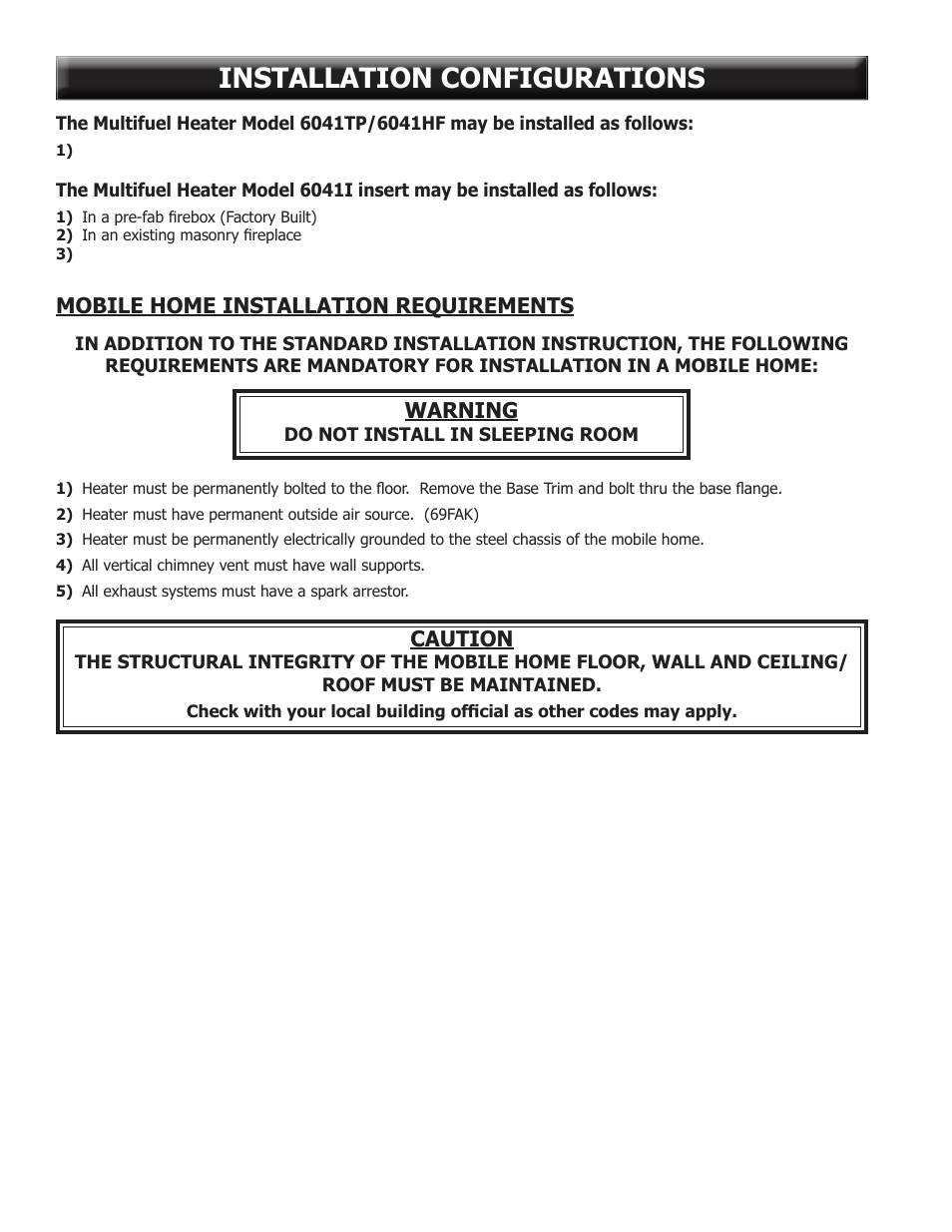 Installation configurations | United States Stove Company 6041TP User Manual | Page 12 / 32