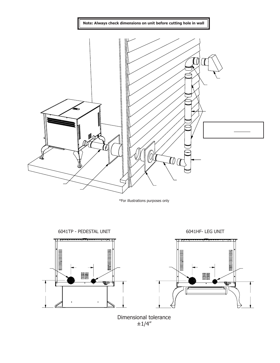Dimensional tolerance ±1/4 | United States Stove Company 6041TP User Manual | Page 13 / 32
