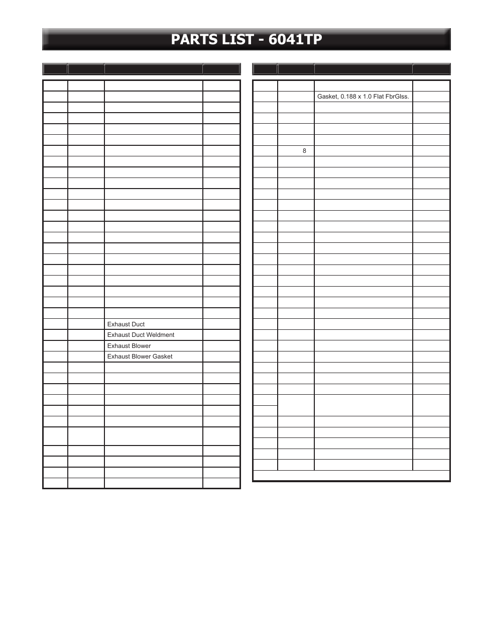 Parts list - 6041tp | United States Stove Company 6041TP User Manual | Page 27 / 32