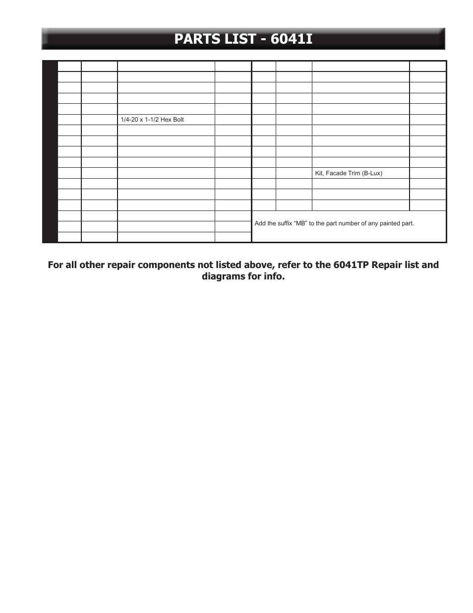 Parts list - 6041i, Parts list | United States Stove Company 6041TP User Manual | Page 29 / 32