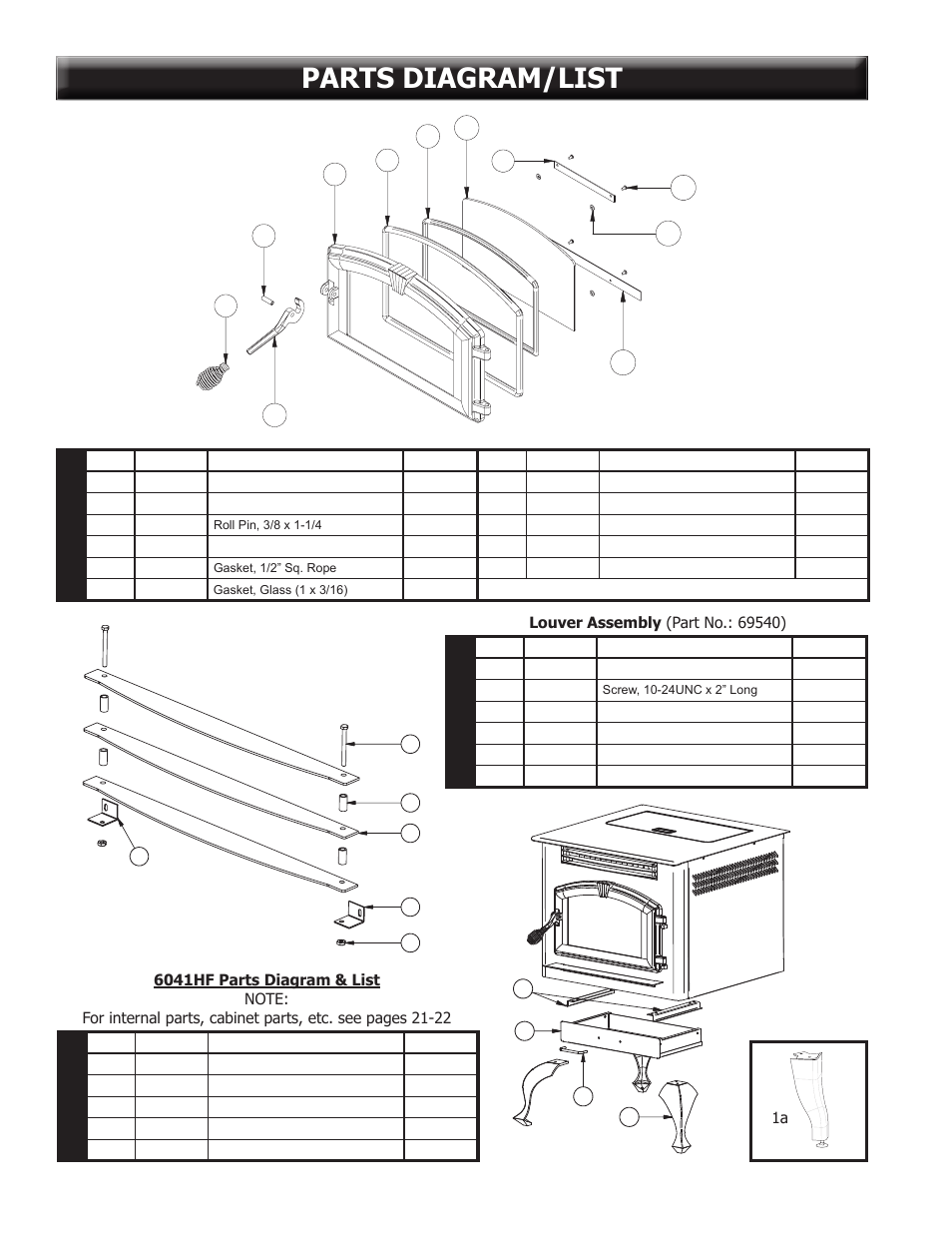 Parts diagram/list, Parts list | United States Stove Company 6041TP User Manual | Page 30 / 32