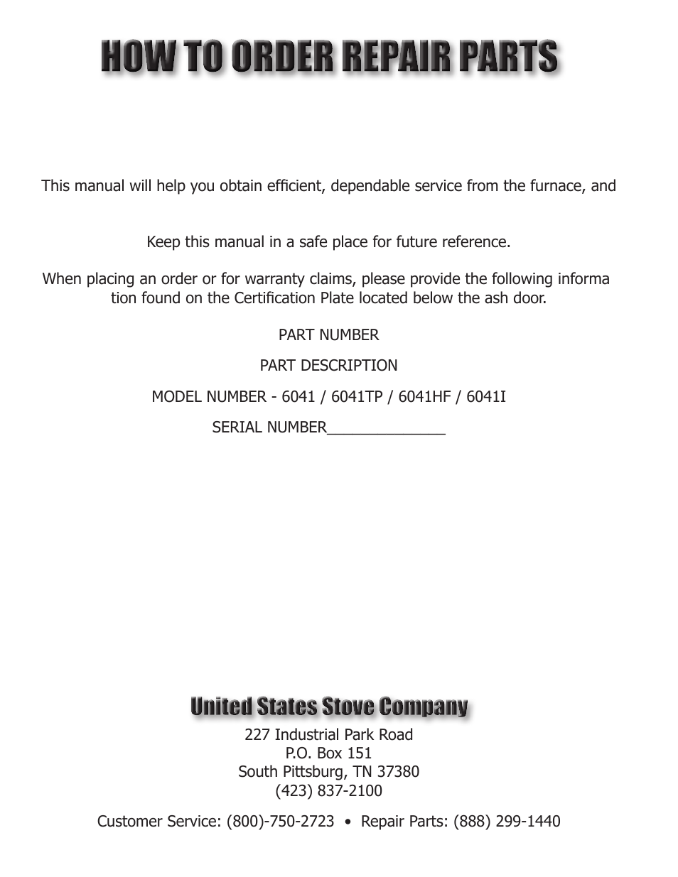 United States Stove Company 6041TP User Manual | Page 32 / 32