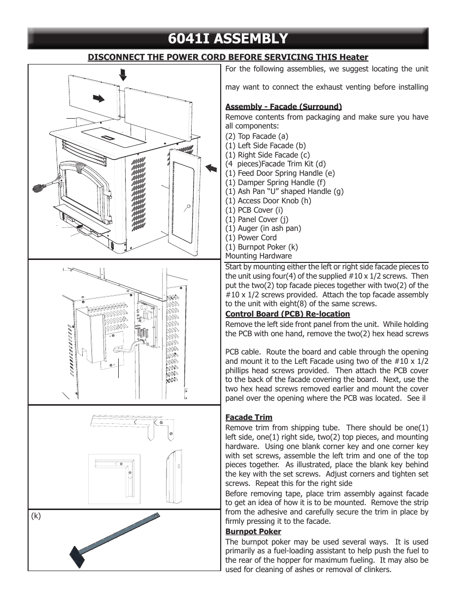 6041i assembly, A) (c) (h) (f) (g) (b) (e), I) (j) | Ussc | United States Stove Company 6041TP User Manual | Page 4 / 32