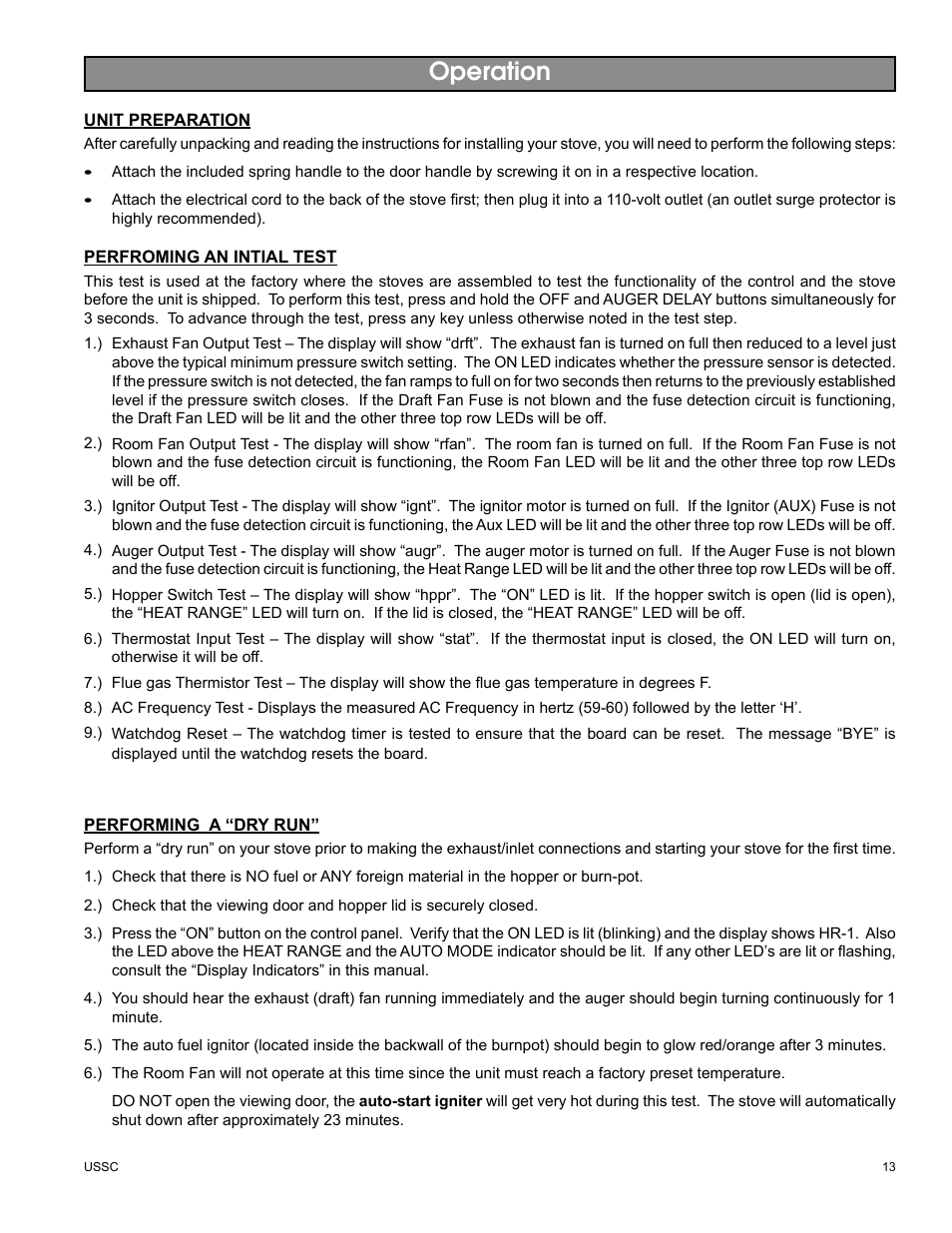 Operation | United States Stove Company 5510 User Manual | Page 13 / 24