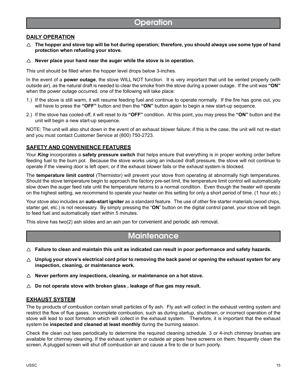 Maintenance operation | United States Stove Company 5510 User Manual | Page 15 / 24