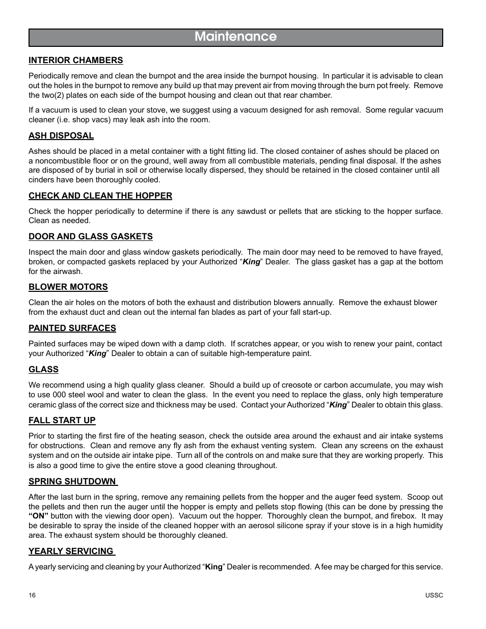 Maintenance | United States Stove Company 5510 User Manual | Page 16 / 24
