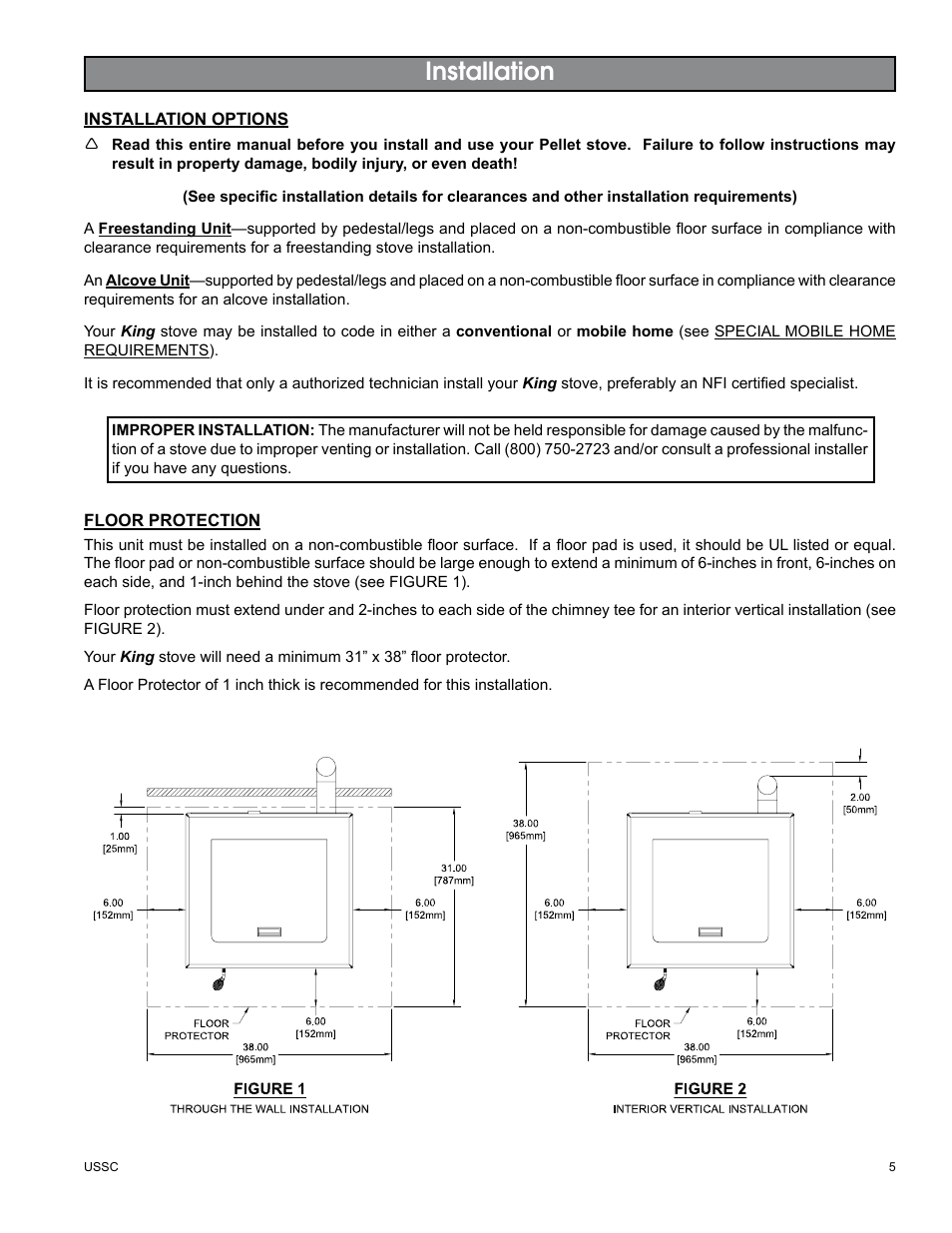 Installation | United States Stove Company 5510 User Manual | Page 5 / 24