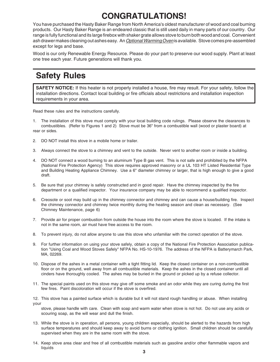 Safety rules | United States Stove Company 1864 User Manual | Page 3 / 8