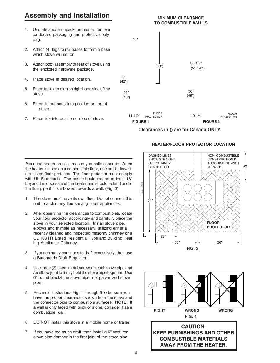 Assembly and installation | United States Stove Company 1864 User Manual | Page 4 / 8
