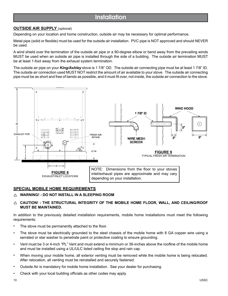 Installation | United States Stove Company KING/ASHLEY PELLET STOVE 5500M User Manual | Page 10 / 24