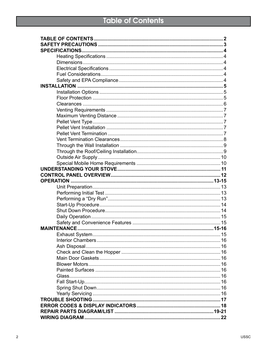 United States Stove Company KING/ASHLEY PELLET STOVE 5500M User Manual | Page 2 / 24