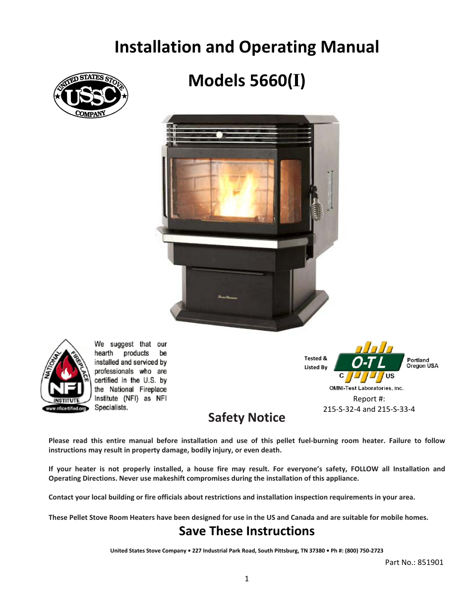 United States Stove Company PELLET 5660(I) User Manual | 40 pages