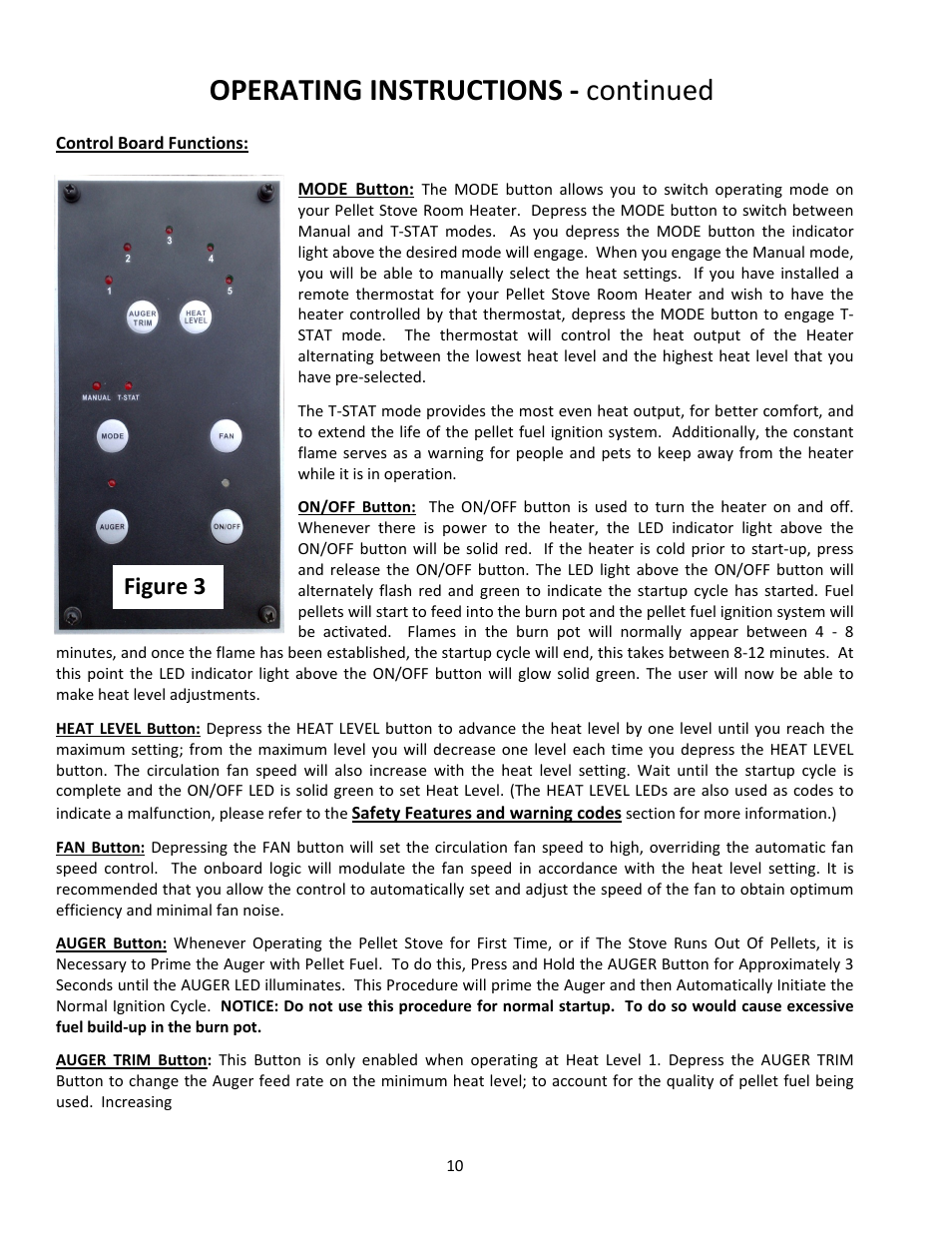 Operating instructions ‐ continued, Figure 3 | United States Stove Company PELLET 5660(I) User Manual | Page 10 / 40