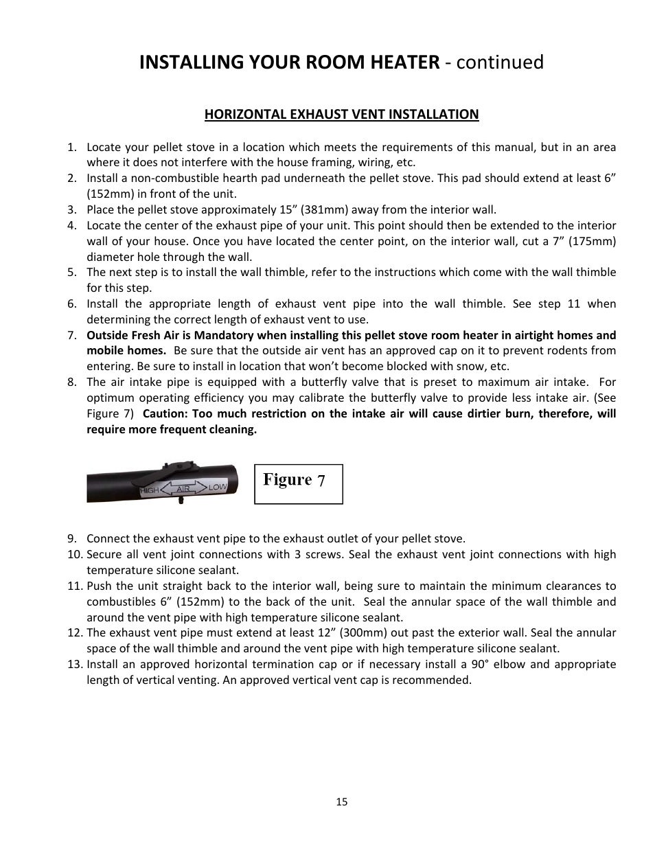 Installing your room heater ‐ continued | United States Stove Company PELLET 5660(I) User Manual | Page 15 / 40