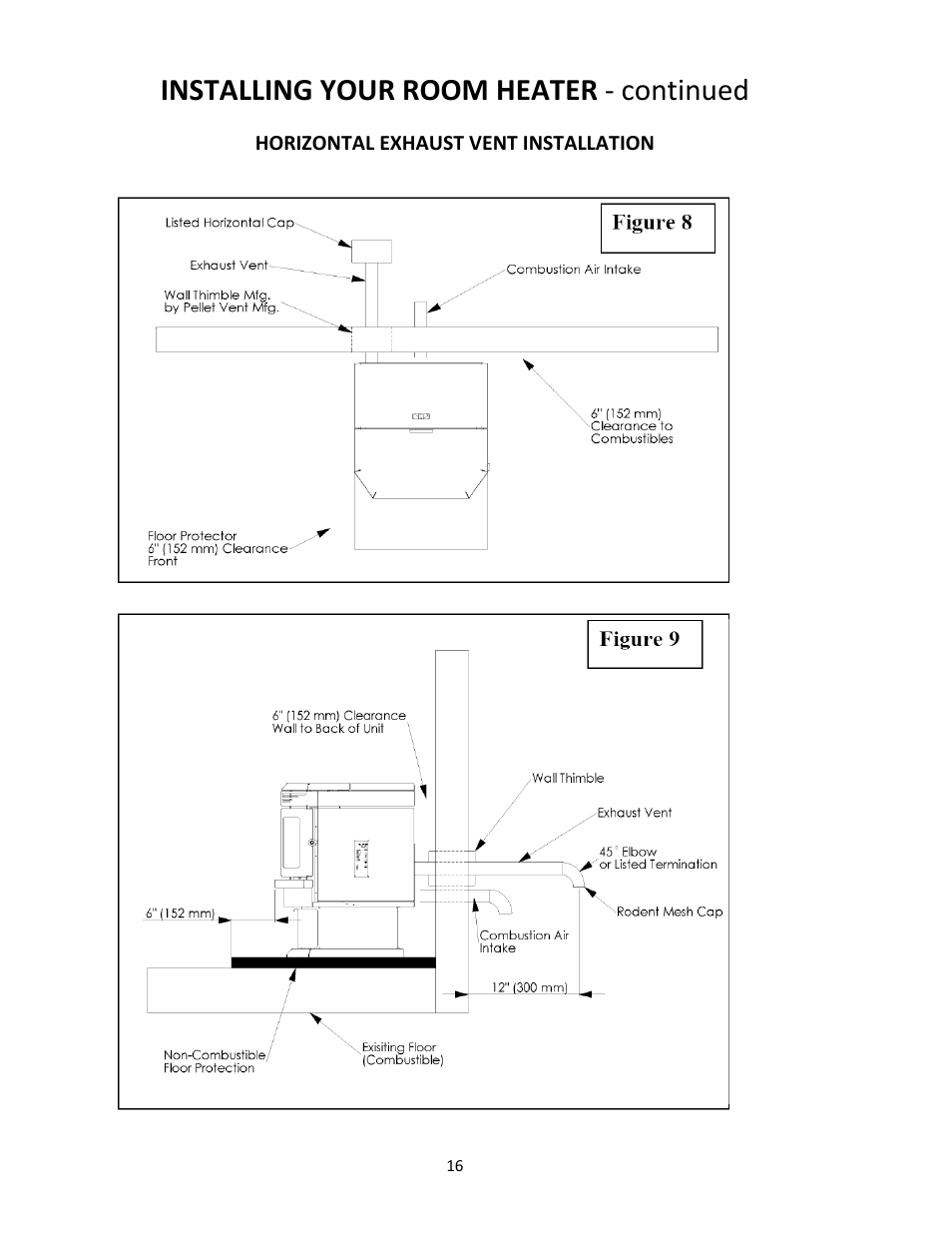 Installing your room heater ‐ continued | United States Stove Company PELLET 5660(I) User Manual | Page 16 / 40