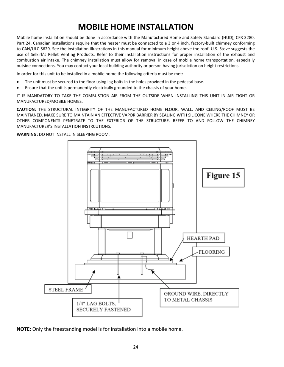 Mobile home installation | United States Stove Company PELLET 5660(I) User Manual | Page 24 / 40