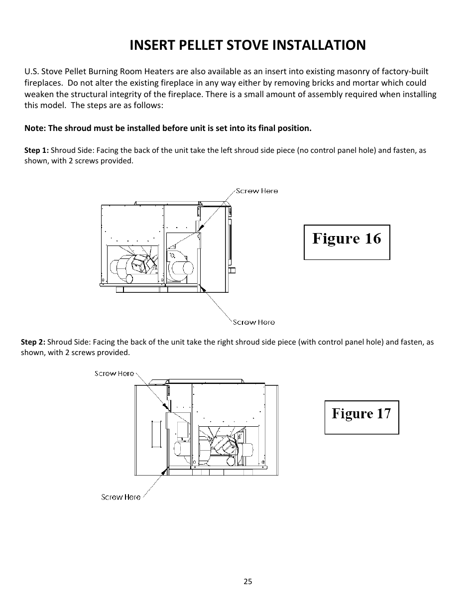 Insert pellet stove installation | United States Stove Company PELLET 5660(I) User Manual | Page 25 / 40