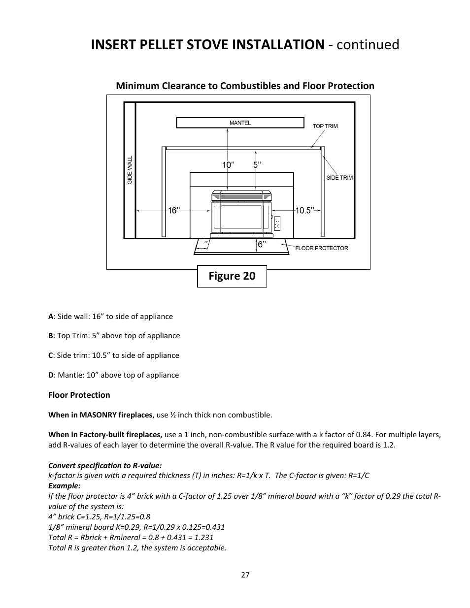 Insert pellet stove installation ‐ continued, Figure 20 | United States Stove Company PELLET 5660(I) User Manual | Page 27 / 40