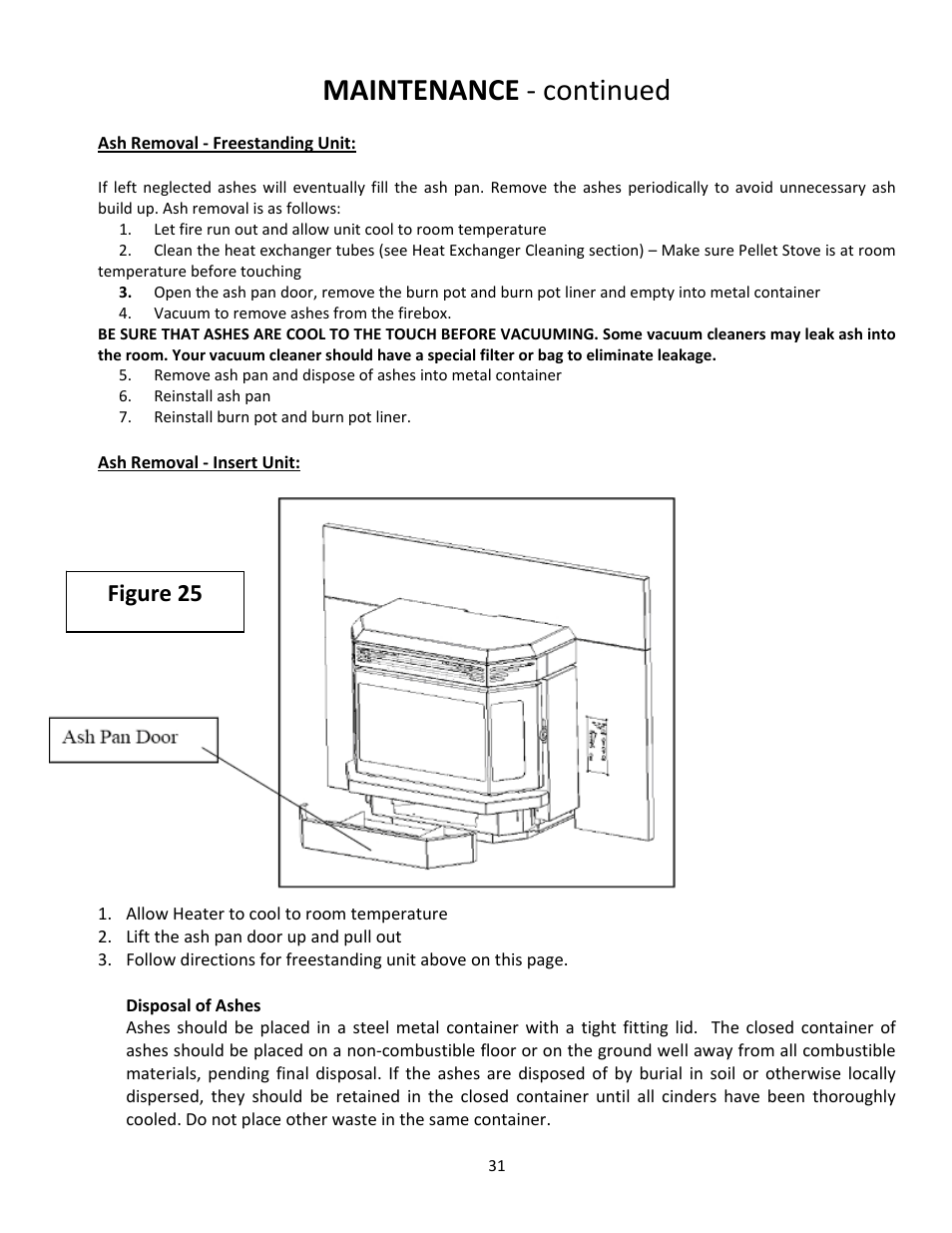 Maintenance ‐ continued, Figure 25 | United States Stove Company PELLET 5660(I) User Manual | Page 31 / 40