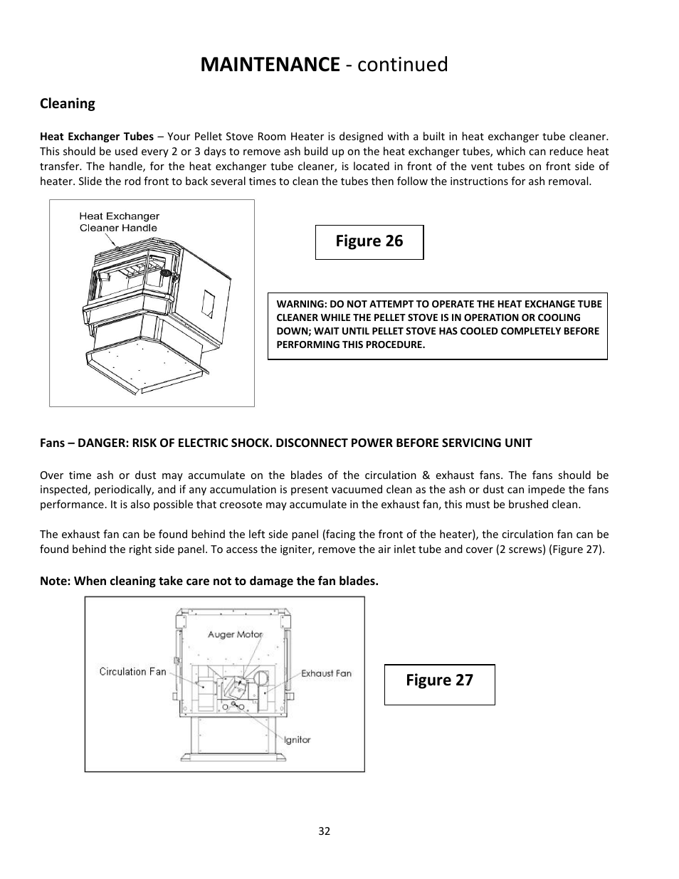 Maintenance ‐ continued, Figure 26, Figure 27 | United States Stove Company PELLET 5660(I) User Manual | Page 32 / 40