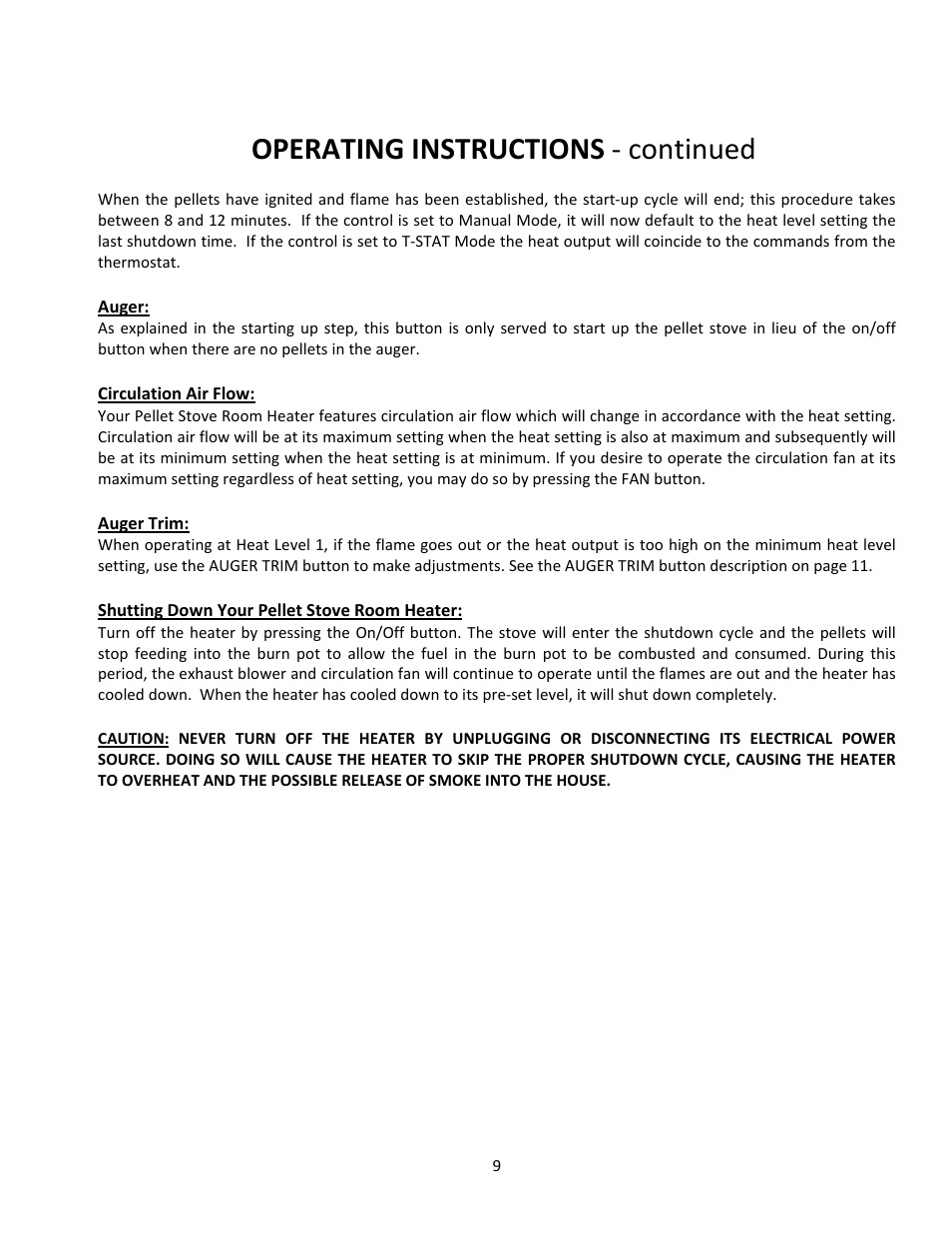 Operating instructions ‐ continued | United States Stove Company PELLET 5660(I) User Manual | Page 9 / 40