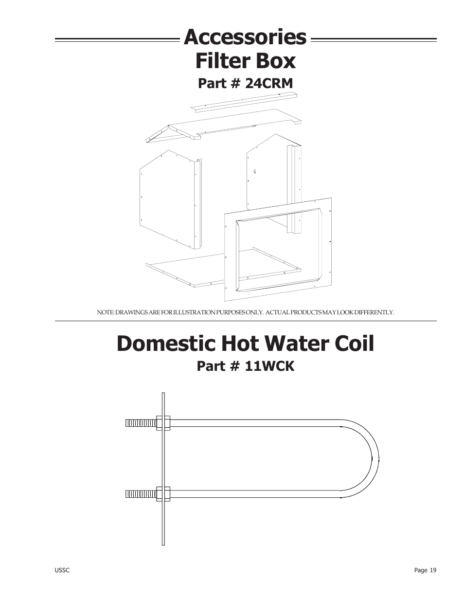 Accessories domestic hot water coil, Filter box | United States Stove Company 24AZ User Manual | Page 19 / 28