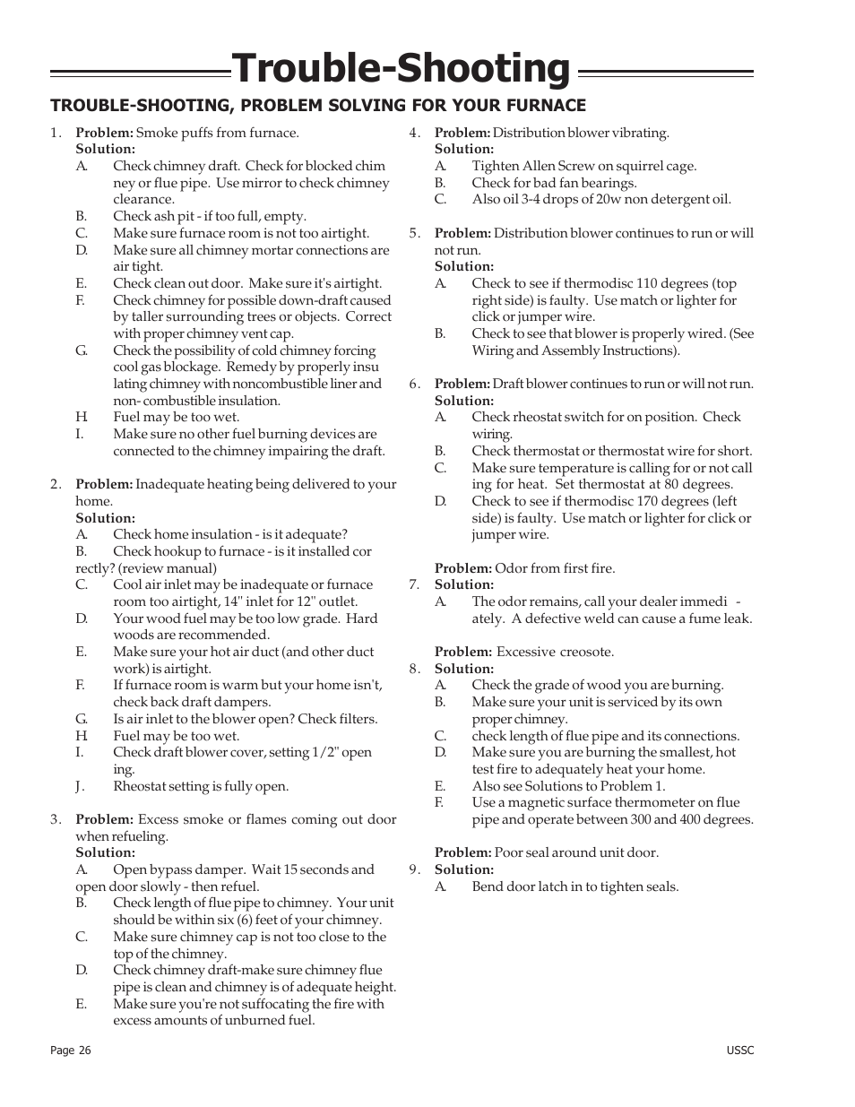 Trouble-shooting | United States Stove Company 24AZ User Manual | Page 26 / 28