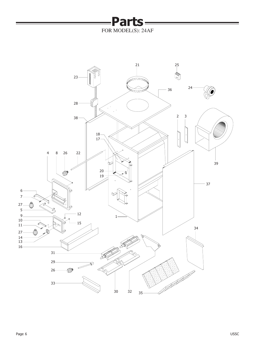 Parts, For model(s): 24af | United States Stove Company 24AZ User Manual | Page 6 / 28