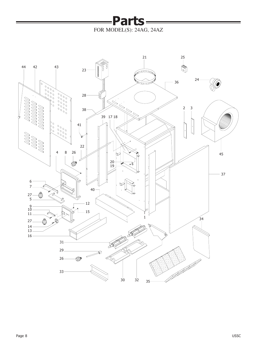 Parts, For model(s): 24ag, 24az | United States Stove Company 24AZ User Manual | Page 8 / 28