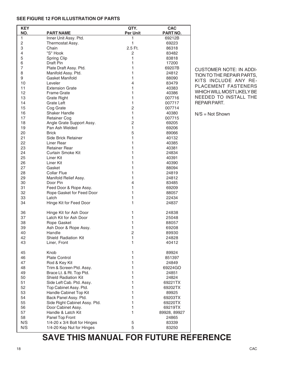 Save this manual for future reference | United States Stove Company DR6 User Manual | Page 18 / 18