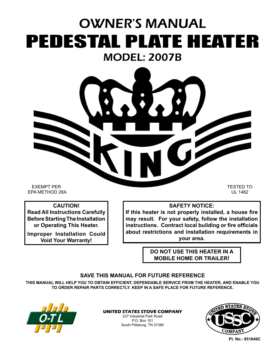 United States Stove Company 2007B User Manual | 16 pages