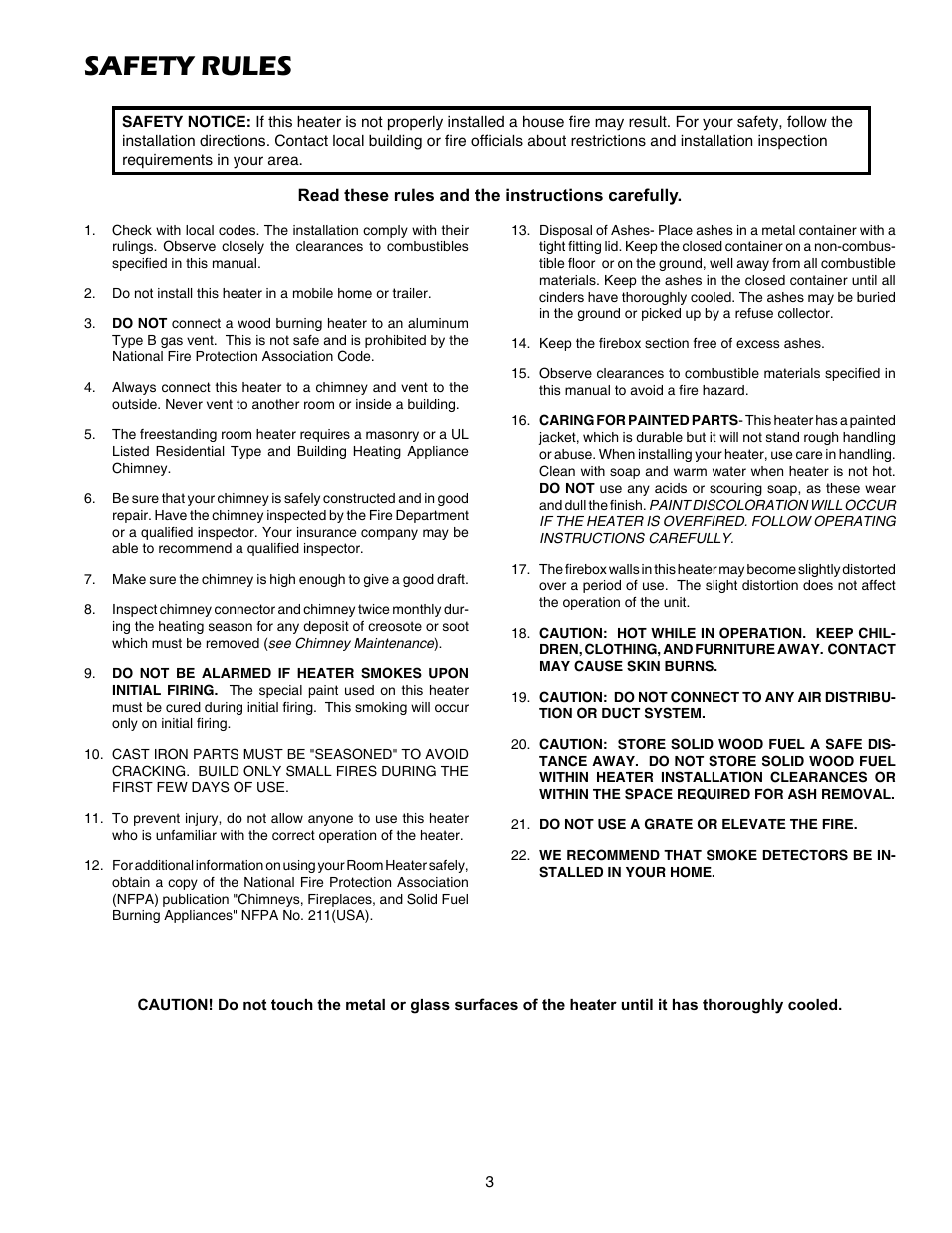 Safety rules | United States Stove Company 2007B User Manual | Page 3 / 16