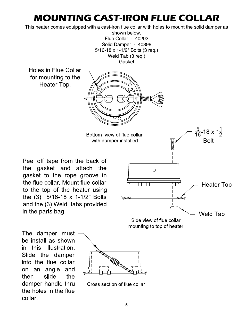 Mounting cast-iron flue collar | United States Stove Company 2007B User Manual | Page 5 / 16