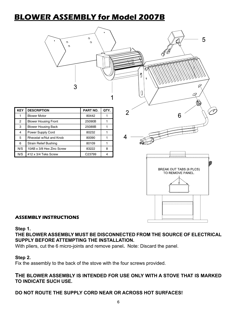 Blower assembly for model 2007b | United States Stove Company 2007B User Manual | Page 6 / 16