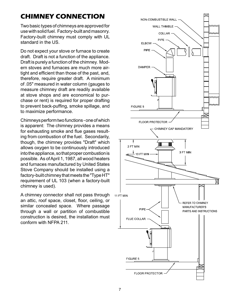 Chimney connection | United States Stove Company 2007B User Manual | Page 7 / 16